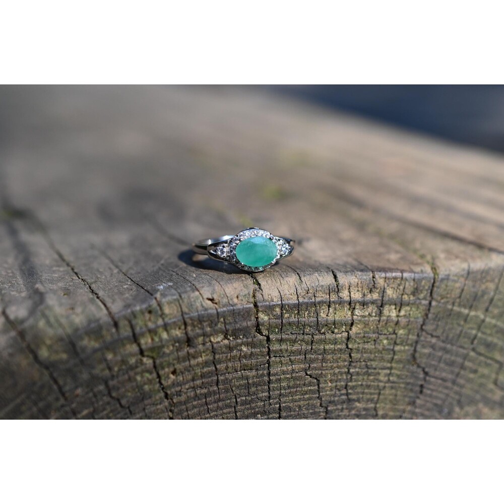Sterling Silver Emerald Ring White Topaz Accents Size 6 May Birthstone Engagemen
